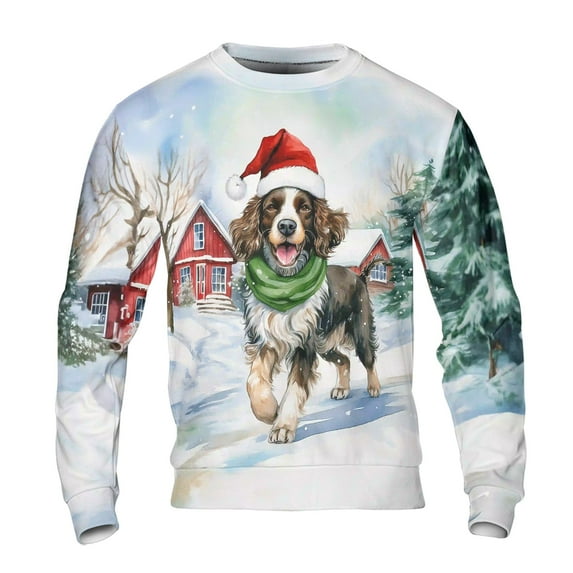 Hello Winter English Springer Spaniel Frosty Morning Welcome Snowy Christmas All Over Print 3D Sweatshirt Unisex Merch Springers Dog Lover Gifts - 02018
