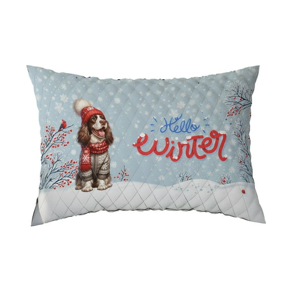 Hello Winter English Springer Spaniel Smiling in Red Scarf Hat Welcome Christmas Quilt Pillowcase Springers Dog Lover Gifts Throw Pillow Cover Bed Home Decor - 00017