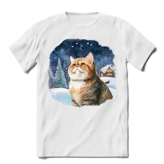 Hello Winter Exotic Shorthair Welcome Snowy Night Watercolor Vintage Shirt T-shirt Unisex Merch Cat Lover Kitten Owner Gifts - 01011