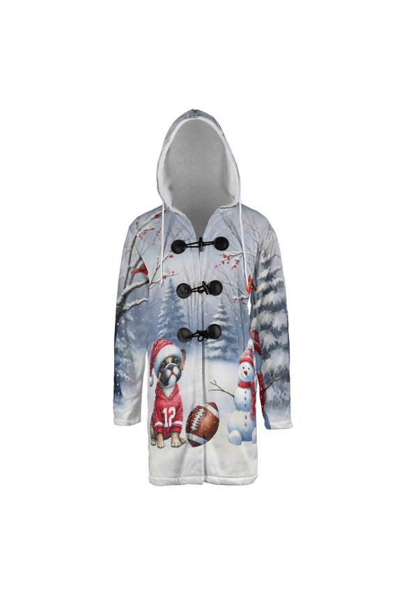 Hello Winter French Bulldog Football Snowman Welcome Snowy Morning All Over Print 3D Hooded Duffle Toggle Coat Dog Lover Gifts - 01012