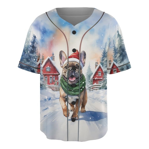 Hello Winter French Bulldog Frosty Morning Walk Welcome Snowy Christmas All Over Print 3D Baseball Shirt Dog Lover Gifts Softball Sport - 02018