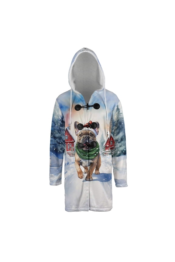 Hello Winter French Bulldog Frosty Morning Walk Welcome Snowy Christmas All Over Print 3D Hooded Duffle Toggle Coat Dog Lover Gifts - 02018