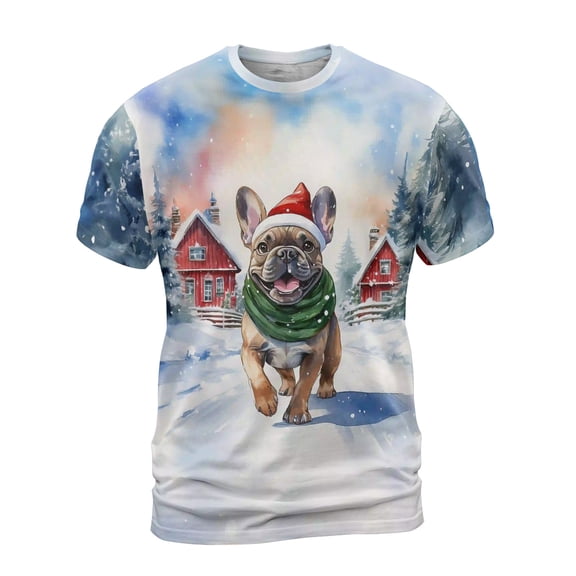 Hello Winter French Bulldog Frosty Morning Walk Welcome Snowy Christmas All Over Print 3D Shirt Unisex Merch Dog Lover Gifts - 02018