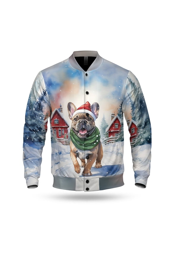 Hello Winter French Bulldog Frosty Morning Walk Welcome Snowy Christmas All Over Print 3D Baseball Jacket Dog Lover Gifts Bomber Jacket Softball - 02018