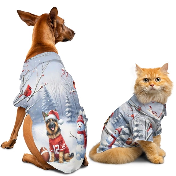 Hello Winter German Shepherd Football Snowman Welcome Snowy Morning Hawaiian Summer Shirt for Small Medium Large Dog Cat Alsatian Dog Lover Gifts - 01012