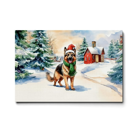 Hello Winter German Shepherd Frosty Morning Walk Welcome Snowy Christmas Horizontal Matte Canvas Poster Alsatian Dog Lover Gifts Wall Art Home Decor - 02018