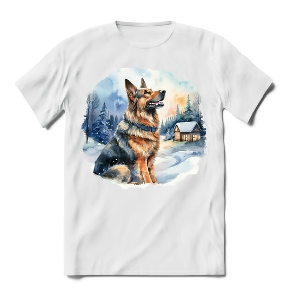 Hello Winter German Shepherd Welcome Snowy Night Watercolor Vintage Shirt T-shirt Unisex Merch Alsatian Dog Lover Gifts - 01011