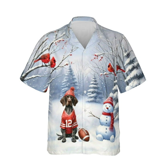 Hello Winter German Shorthaired Pointer Football Snowman Welcome Snowy Morning Hawaiian Shirt Breathable Summer Unisex Merch GSP Lover Dog Gift - 01012