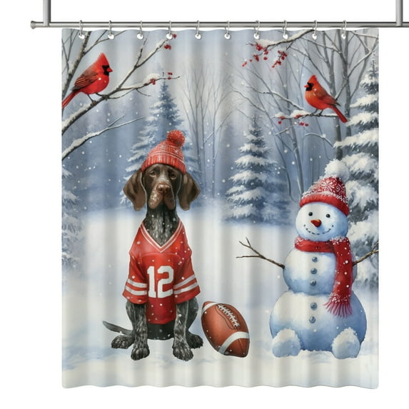 Hello Winter German Shorthaired Pointer Football Snowman Welcome Snowy Morning Shower Curtain GSP Lover Dog Gift Waterproof Bathroom Bathtub Curtain - 01012