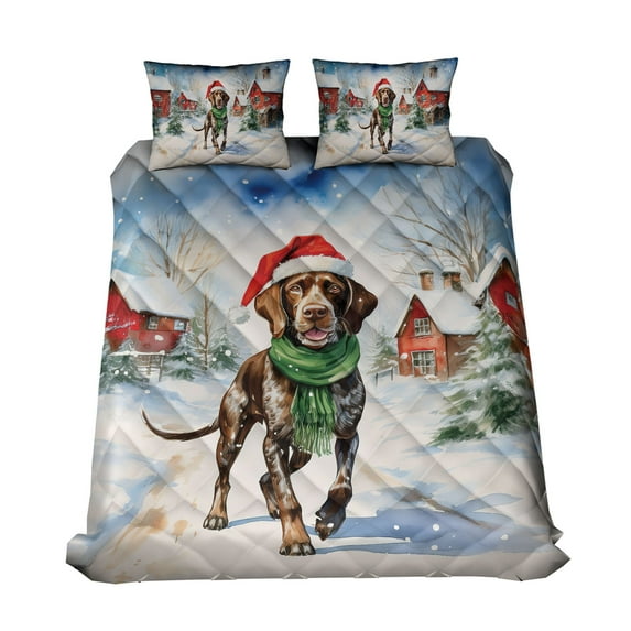 Hello Winter German Shorthaired Pointer Frosty Morning Welcome Snowy Christmas Quilt Bedding Set GSP Lover Dog Gift 1 Blanket Bed Cover 2 Pillowcases - 02018
