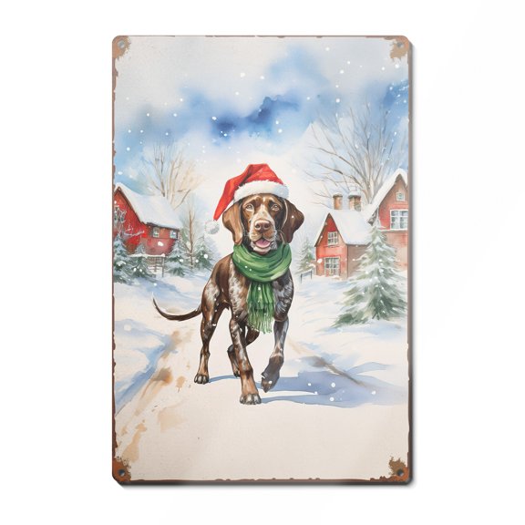 Hello Winter German Shorthaired Pointer Frosty Morning Welcome Snowy Christmas Vertical Metal Aluminum Sign GSP Lover Dog Gift Wall Art Home Decor - 02018
