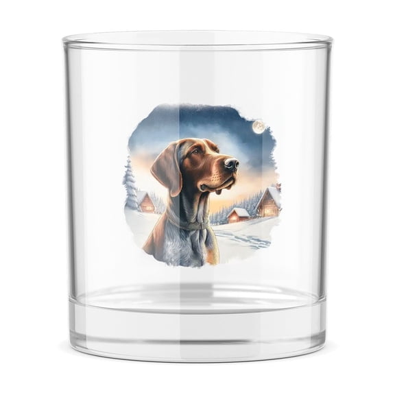 Hello Winter German Shorthaired Pointer Welcome Snowy Night Watercolor Vintage 11oz Whiskey Glass Mug GSP Lover Dog Gift Whiskey Cocktail Glasses Cup - 01011