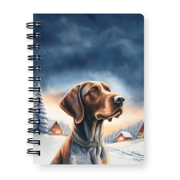 Hello Winter German Shorthaired Pointer Welcome Snowy Night Watercolor Vintage Spiral Bound Journal GSP Lover Dog Gift 5x7in Spiral Notebook - 01011