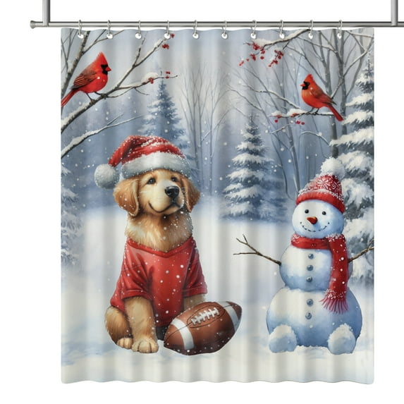Hello Winter Golden Retriever Football Snowman Welcome Snowy Morning Shower Curtain Goldens Dog Lover Gifts Idea Waterproof Bathroom Bathtub Curtain - 01012