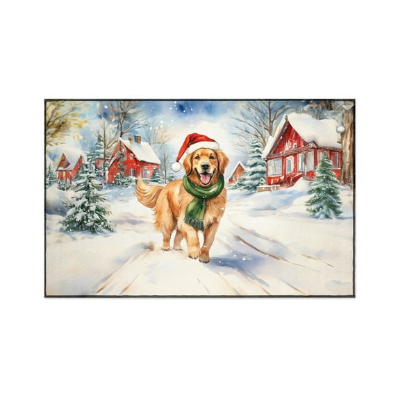 Hello Winter Golden Retriever Frosty Morning Walk Welcome Snowy Christmas Indoor Rug Goldens Dog Lover Gifts Idea Carpet Living Bed Room Sofa Home Decor - 02018
