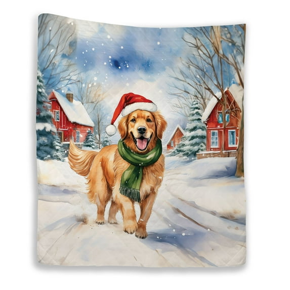 Hello Winter Golden Retriever Frosty Morning Walk Welcome Snowy Christmas Quilt Blanket Goldens Dog Lover Gifts Idea Cozy Comforter Throw Blanket - 02018