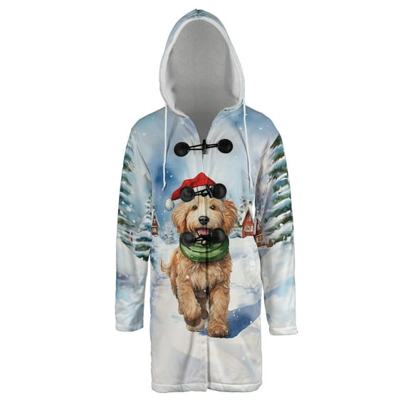 Hello Winter Goldendoodle Frosty Morning Walk Welcome Snowy Christmas All Over Print 3D Hooded Duffle Toggle Coat Doodle Dog Lover Gifts Idea - 02018