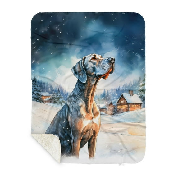 Hello Winter Great Dane Welcome Snowy Night Watercolor Vintage Cozy Sherpa Blanket Danes Dog Lover Gifts Warm Soft Throw Blanket - 01011