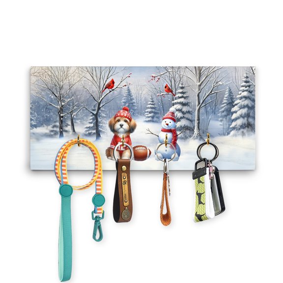Hello Winter Havanese Football Snowman Welcome Snowy Morning Wood Key Holder Havanese Dog Lover Gifts Idea Wall-mounted Key Rack Home Decor - 01012