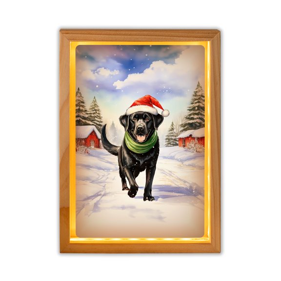 Hello Winter Labrador Retriever Frosty Morning Walk Welcome Snowy Christmas Acrylic Plaque with Wood Photo Frame Box Lab Dog Lover Gifts Light Box - 02018