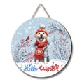 thumbnail image 1 of Hello Winter Labrador Retriever Smiling in Red Scarf Hat Welcome Christmas Round Wood Sign Lab Dog Lover Gifts Hanging Wall Home Decor - 00017, 1 of 5