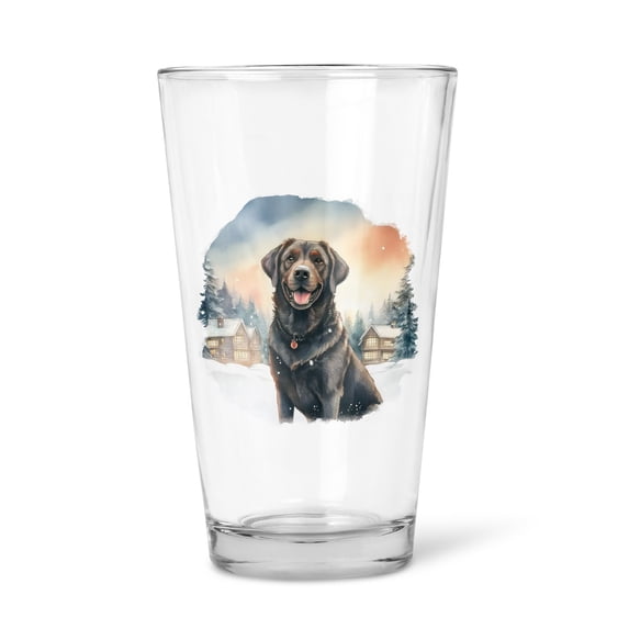 Hello Winter Labrador Retriever Welcome Snowy Night Watercolor Vintage 16oz Pint Beer Glass Mug Lab Dog Lover Gifts Beer Glasses Cup - 01011