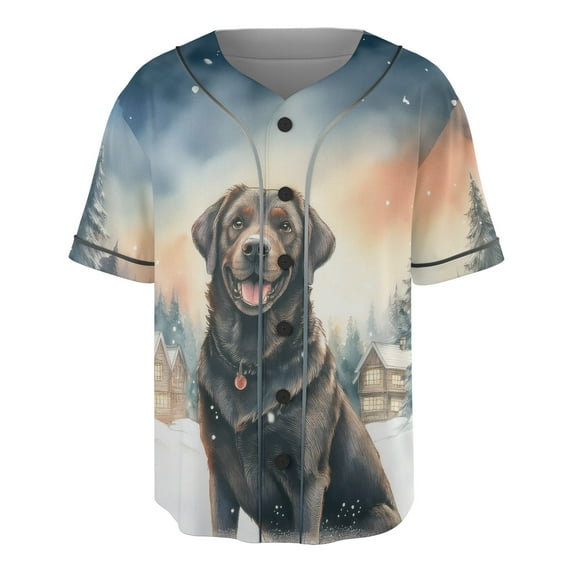 Hello Winter Labrador Retriever Welcome Snowy Night Watercolor Vintage All Over Print 3D Baseball Shirt Lab Dog Lover Gifts Softball Sport - 01011