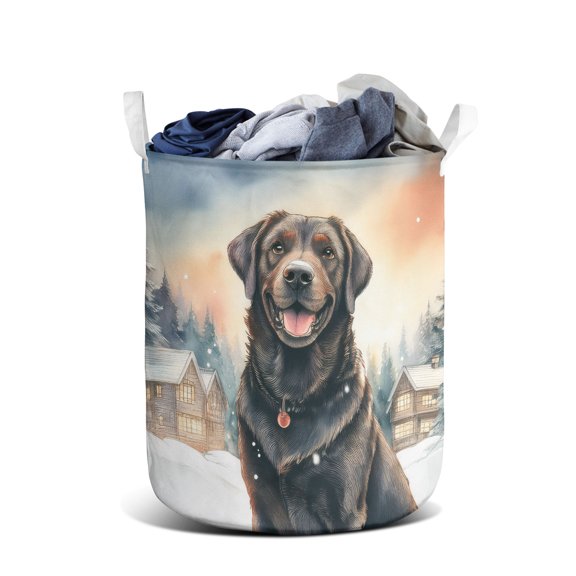 Hello Winter Labrador Retriever Welcome Snowy Night Watercolor Vintage Foldable Laundry Basket Lab Dog Lover Gifts Organizer Storage with Handles - 01011