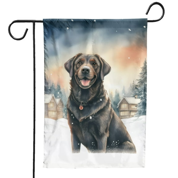 Hello Winter Labrador Retriever Welcome Snowy Night Watercolor Vintage Garden Flag 12x18in Double Sided Lab Dog Lover Gifts Outdoor Decor - 01011