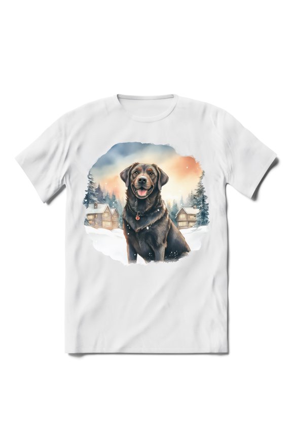 Hello Winter Labrador Retriever Welcome Snowy Night Watercolor Vintage Shirt T-shirt Unisex Merch Lab Dog Lover Gifts - 01011