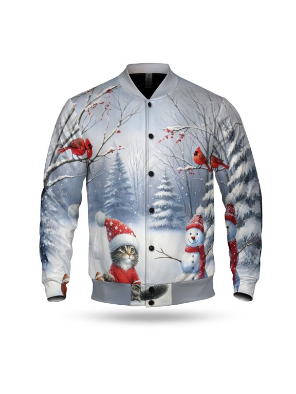 Hello Winter Maine Coon Football Snowman Welcome Snowy Morning All Over Print 3D Baseball Jacket Cat Lover Kitten Owner Gifts Bomber Jacket Softball - 01012