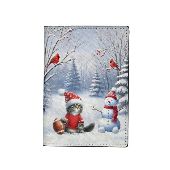 Hello Winter Maine Coon Football Snowman Welcome Snowy Morning Travel Passport Wallet Cat Lover Kitten Owner Gifts PU Leather Passport Holder Cover - 01012