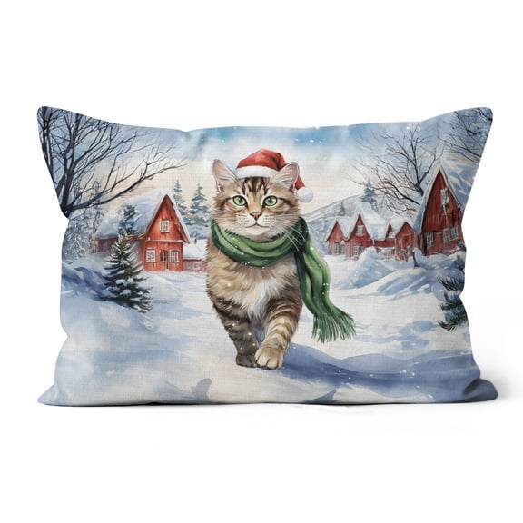 Hello Winter Manx Frosty Morning Walk Welcome Snowy Christmas Pillow Cushion Double Sided Cat Lover Kitten Owner Gifts Throw Pillow - 02018