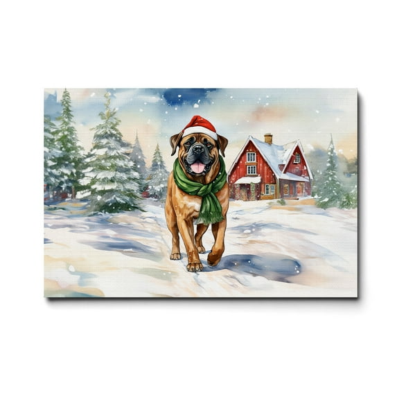 Hello Winter Mastiff Frosty Morning Walk Welcome Snowy Christmas Horizontal Matte Canvas Poster Mastiffs Dog Lover Gifts Idea Wall Art Home Decor - 02018