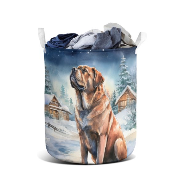 Hello Winter Mastiff Welcome Snowy Night Watercolor Vintage Foldable Laundry Basket Mastiffs Dog Lover Gifts Idea Organizer Storage with Handles - 01011