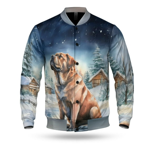 Hello Winter Mastiff Welcome Snowy Night Watercolor Vintage All Over Print 3D Baseball Jacket Mastiffs Dog Lover Gifts Idea Bomber Jacket Softball - 01011