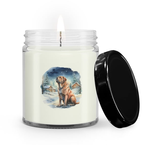 Hello Winter Mastiff Welcome Snowy Night Watercolor Vintage Soy Wax Candle Mastiffs Dog Lover Gifts Idea 9oz White Birch & Black Pepper Candle - 01011