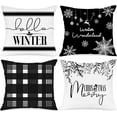thumbnail image 1 of Hello Winter Merry Christmas Throw Pillow Covers 20x20 Set of 4, Decorative Black and White 20 inch Xmas Holiday Cushion Pillow Cases Home Outside Porch Decor Decorations, 1 of 6