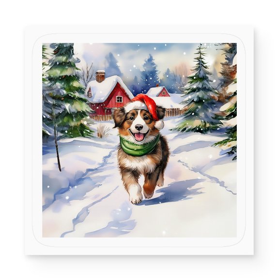 Hello Winter Miniature American Shepherd Frosty Morning Welcome Snowy Christmas Vinyl Sticker MAS Dog Lover Gifts Waterproof Decal Art Decor - 02018