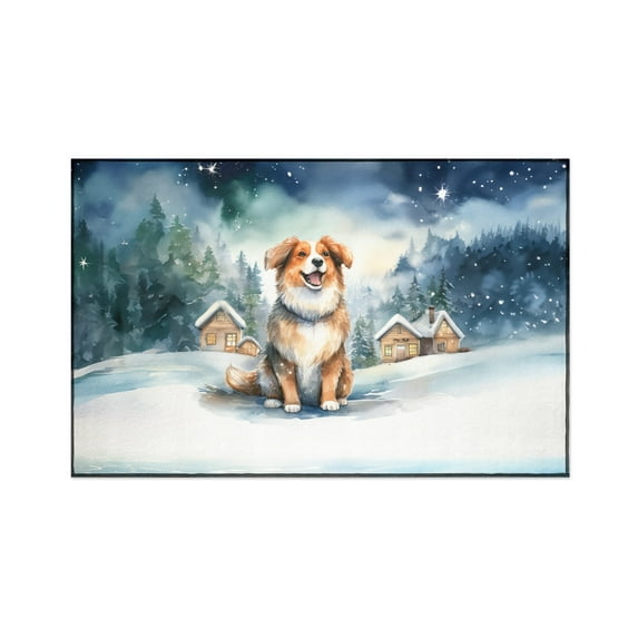 Hello Winter Miniature American Shepherd Welcome Snowy Night Watercolor Vintage Indoor Rug MAS Dog Lover Gifts Carpet Living Bed Room Sofa Home Decor - 01011