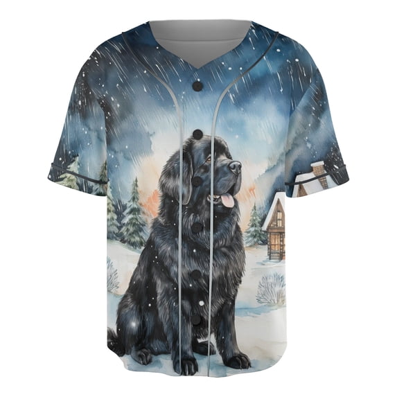Hello Winter Newfoundland Welcome Snowy Night Watercolor Vintage All Over Print 3D Baseball Shirt Newfie Dog Lover Gifts Softball Sport - 01011