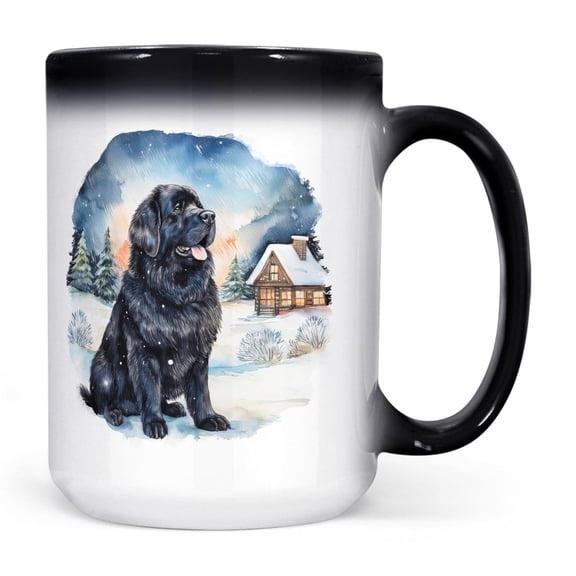 Hello Winter Newfoundland Welcome Snowy Night Watercolor Vintage Heat Color Changing Mug Newfie Dog Lover Gifts Magic Coffee Mug - 01011