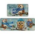 thumbnail image 1 of Hello Winter Owls Family Blue Kitchen Rugs Set of 2, Snowy Pine Tree Snowflake Farmhouse Kitchen Mats Decor, Christmas Holiday Seasonal Floor Door Mat Home Decorations -17x29 and 17x47 Inch, 1 of 6