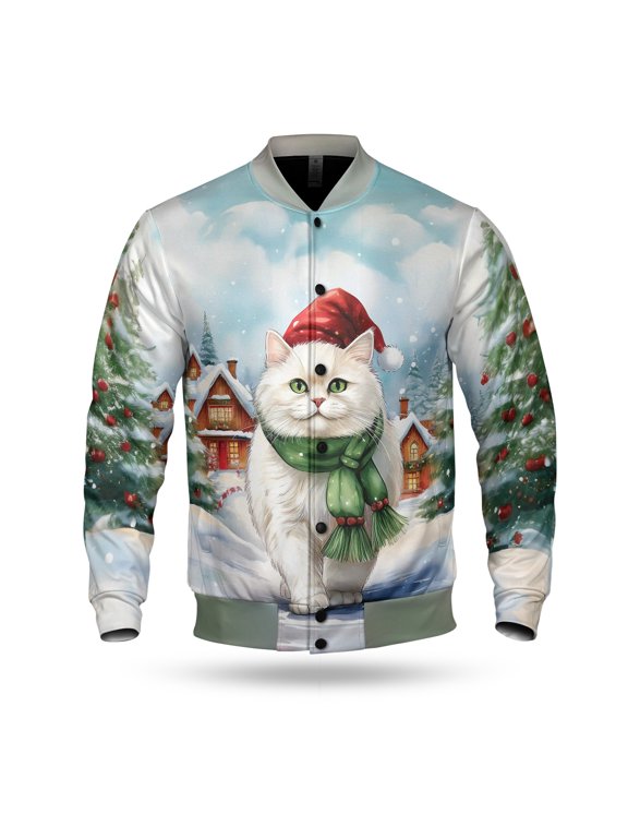 Hello Winter Persian Frosty Morning Walk Welcome Snowy Christmas All Over Print 3D Baseball Jacket Cat Lover Kitten Owner Gifts Bomber Jacket Softball - 02018