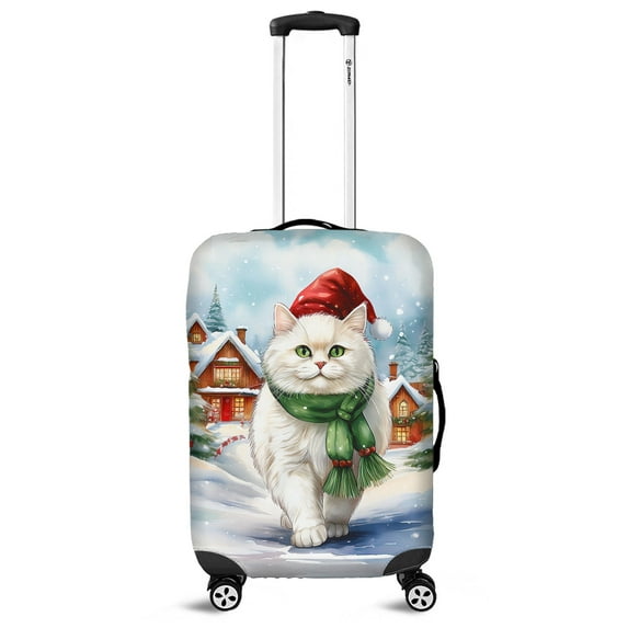 Hello Winter Persian Frosty Morning Walk Welcome Snowy Christmas Travel Luggage Cover Cat Lover Kitten Owner Gifts Suitcase Dust Protective Decor - 02018