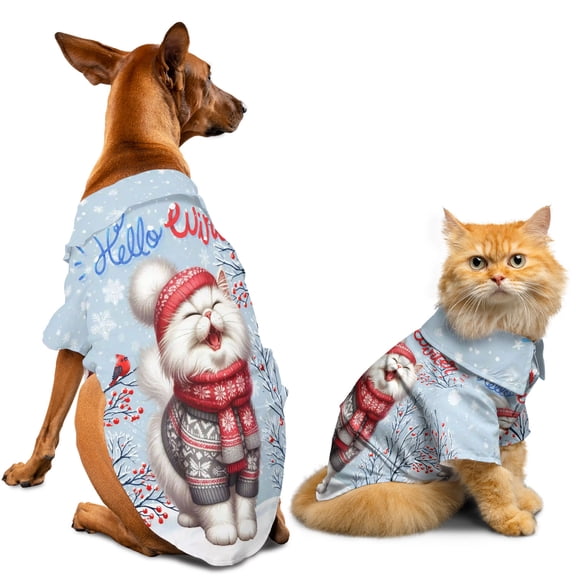 Hello Winter Persian Smiling in Red Scarf Hat Welcome Christmas Hawaiian Summer Shirt for Small Medium Large Dog Cat Cat Lover Kitten Owner Gifts - 00017