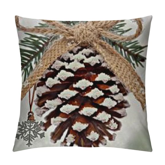 Hello Winter Pine Cone Decorative Throw Pillow Cover  Let It Snow Wooden Christmas Tree Cushion Case Decor, Bow-Knot Berry Snowflake Pillowcase Decorations for Sofa Couch