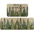 thumbnail image 1 of Hello Winter Pine Trees Welcome Christmas Kitchen Rugs Set of 2, Seasonal Winter Xmas Home Decor Low-Profile Kitchen Mats for Floor - 17x30 and 17x47 Inch, 1 of 6