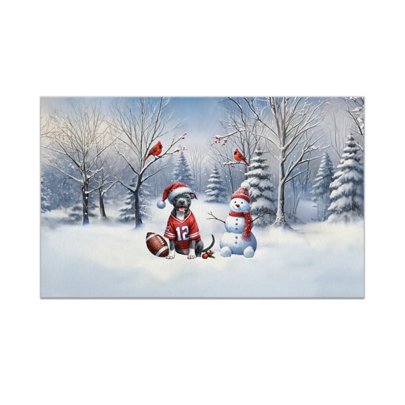 Hello Winter Pitbull Football Snowman Welcome Snowy Morning Doormat Terrier Dog Lover Indoor Outdoor Welcome Mat - 01012