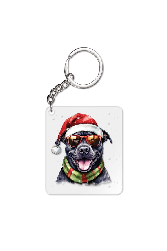 Hello Winter Pitbull Frosty Morning Walk Welcome Snowy Christmas Acrylic Keychain Terrier Dog Lover Collar Charm Tag Keyring - 02018